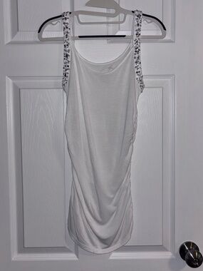 INC International Concepts Embellished Ruched White Tank Top – Size Small
